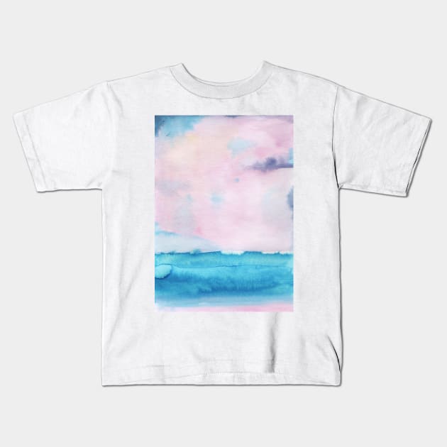 Watercolor landscape sky clouds Kids T-Shirt by Olga Berlet